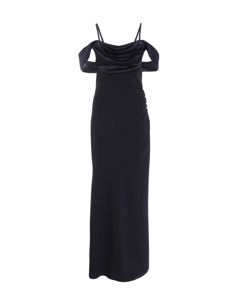 Navy Satin Drop Shoulder Maxi Dress - 5