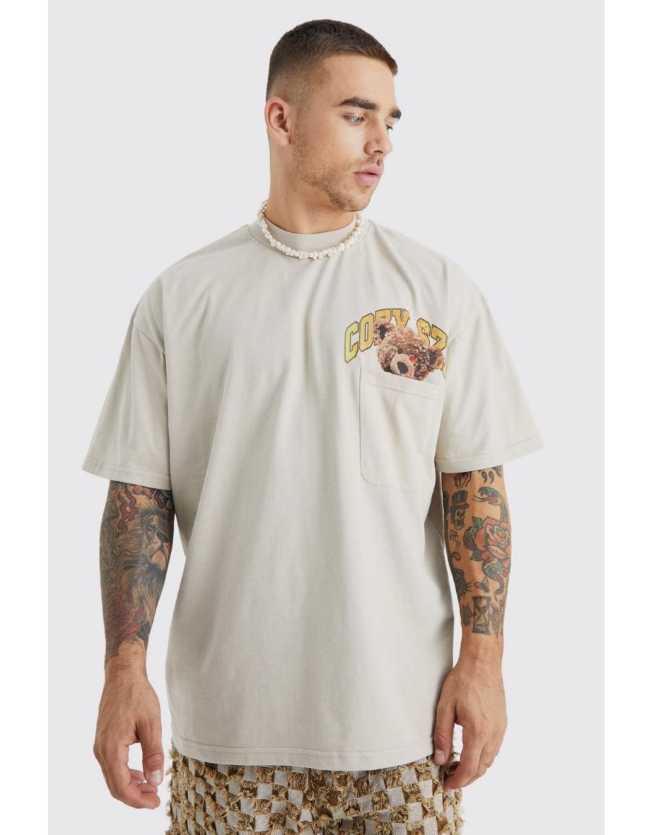 Oversized Heavyweight Extended Neck Bear T-shirt