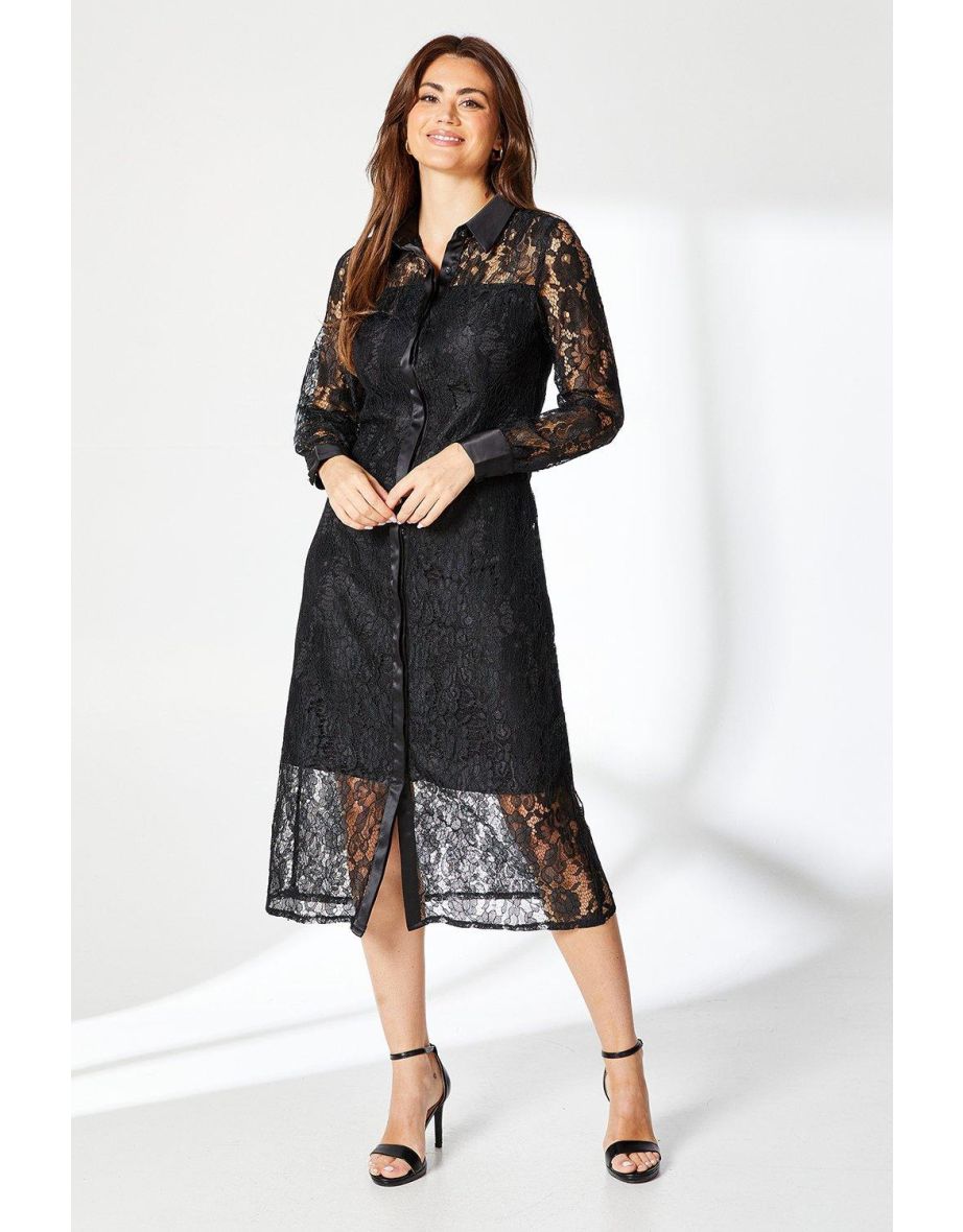 Shop Black Lace Shirt Dress black Online in Bahrain VogaCloset