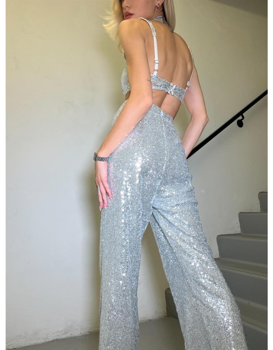 Silver-Sequin corset Crop-top - 1