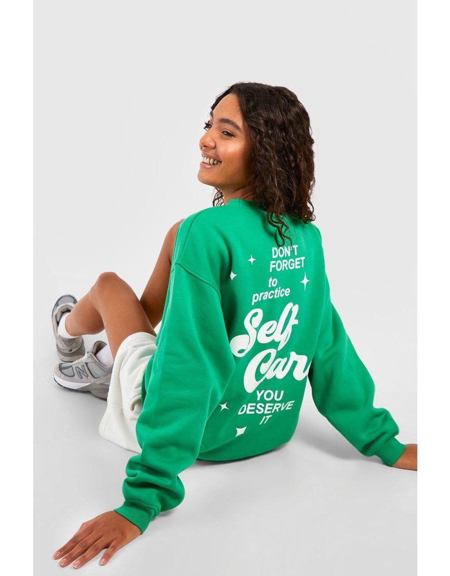 Tall Self Care Slogan Sweatshirt - green - 3