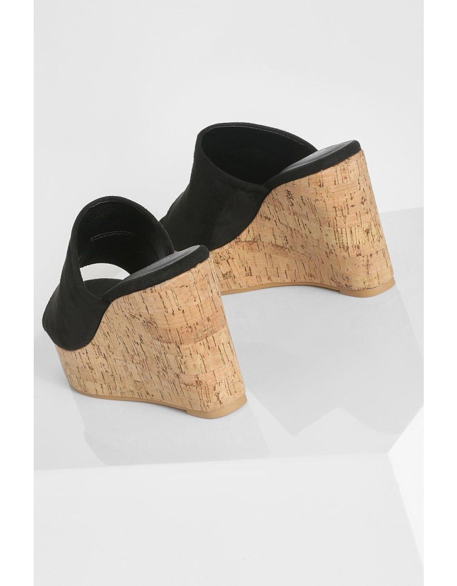 Peep Toe Cork Wedges - black - 3