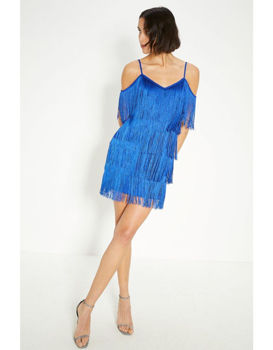 Fringed Cold Shoulder Mini Dress