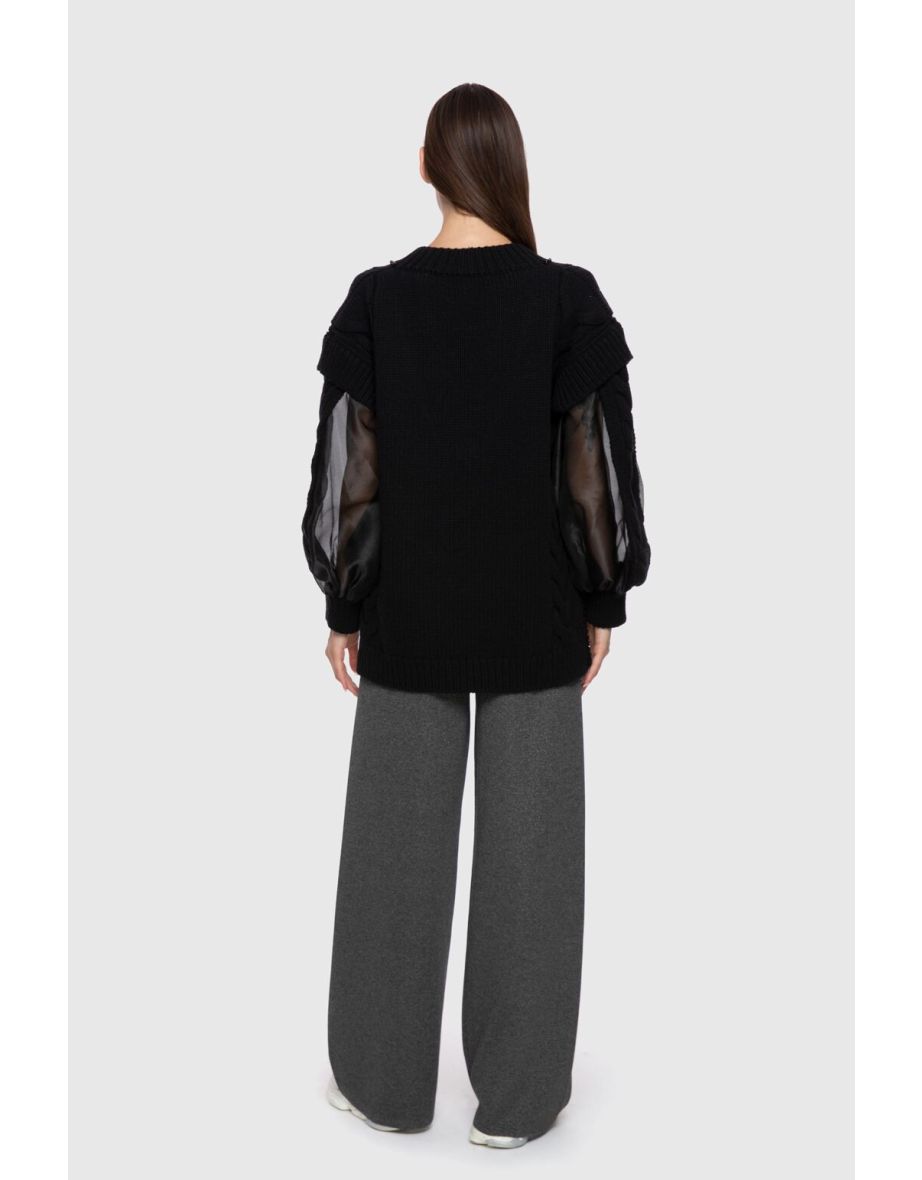 Transparent Balloon Sleeve Black Knitwear Tunic - 2