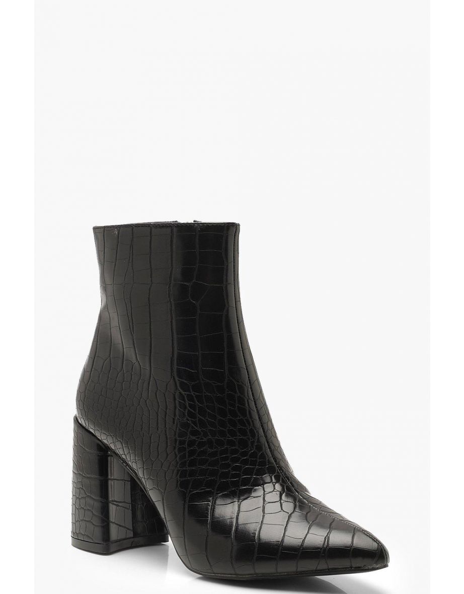 Croc Block Heel Shoe Boots - black