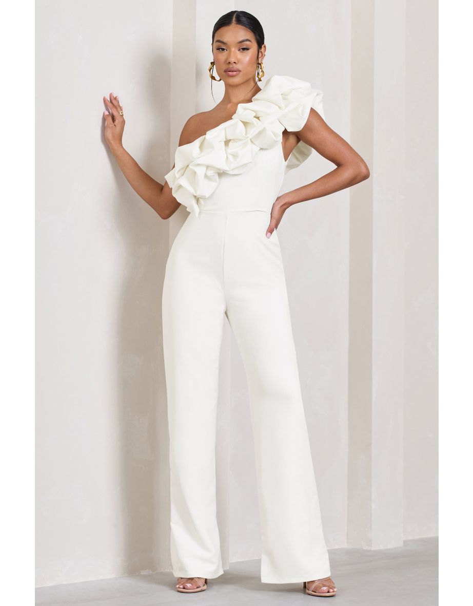 Monica | White Asymmetric Ruffled Wide-Leg Jumpsuit - 5