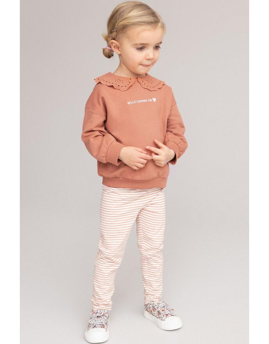 Cotton Embroidered Slogan Sweatshirt with Peter Pan Collar