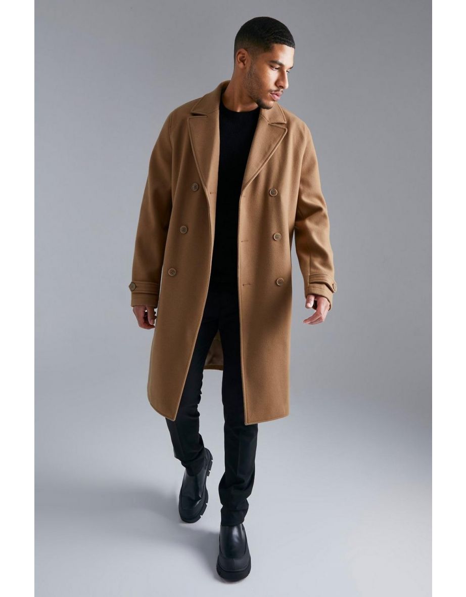 Tall Double Breasted Wool Look Overcoat - camel