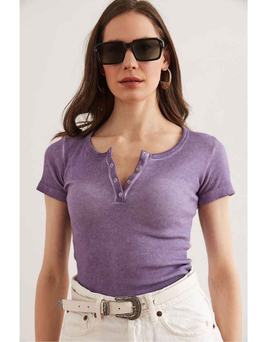 Women's Washed Lilac Snap Camisole Blouse - 5