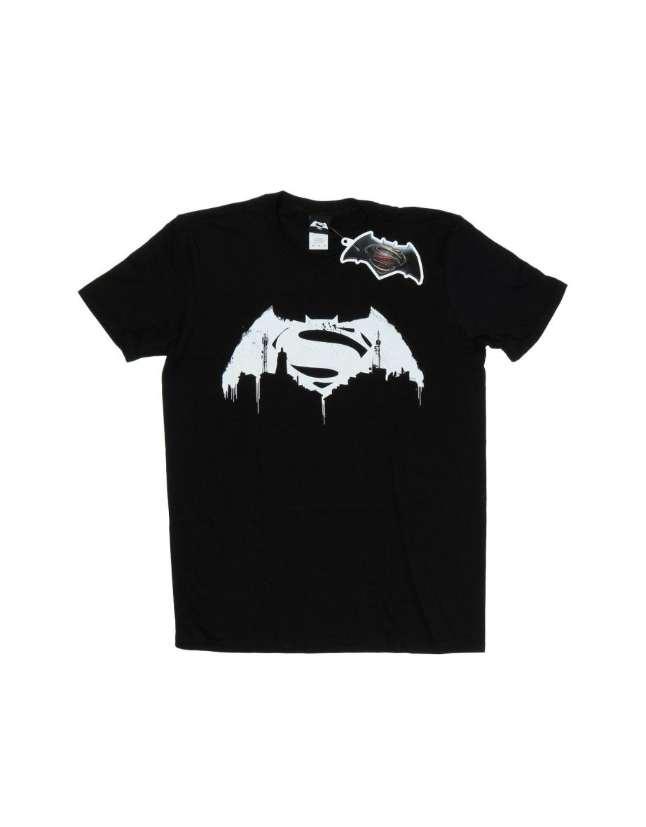 DC Comics Mens Batman v Superman Beaten Logo T-Shirt - Black