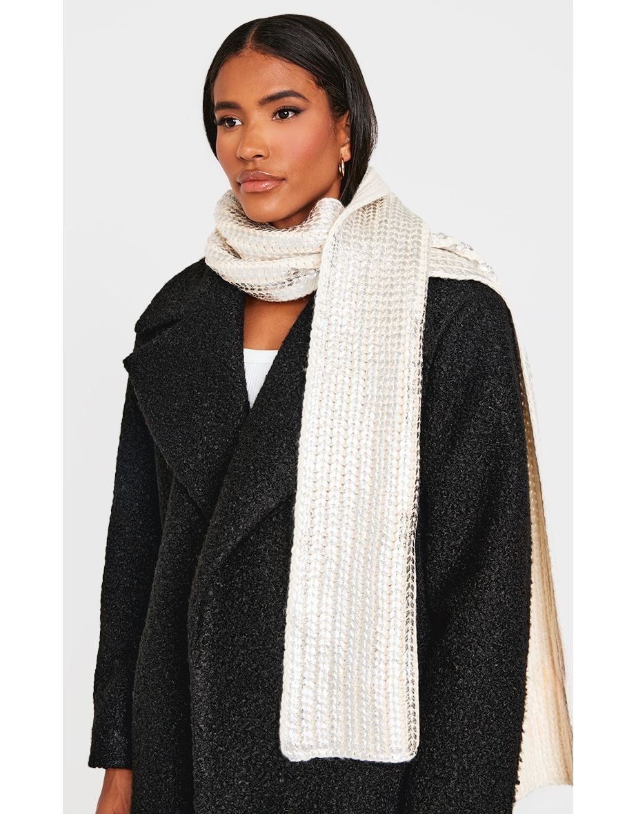 Silver Metallic Cable Knit Scarf