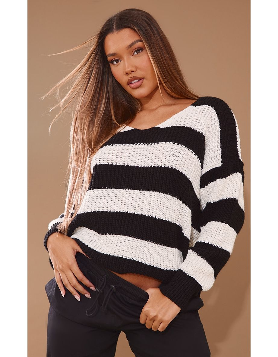 Monochrome Oversized Striped Knit Jumper