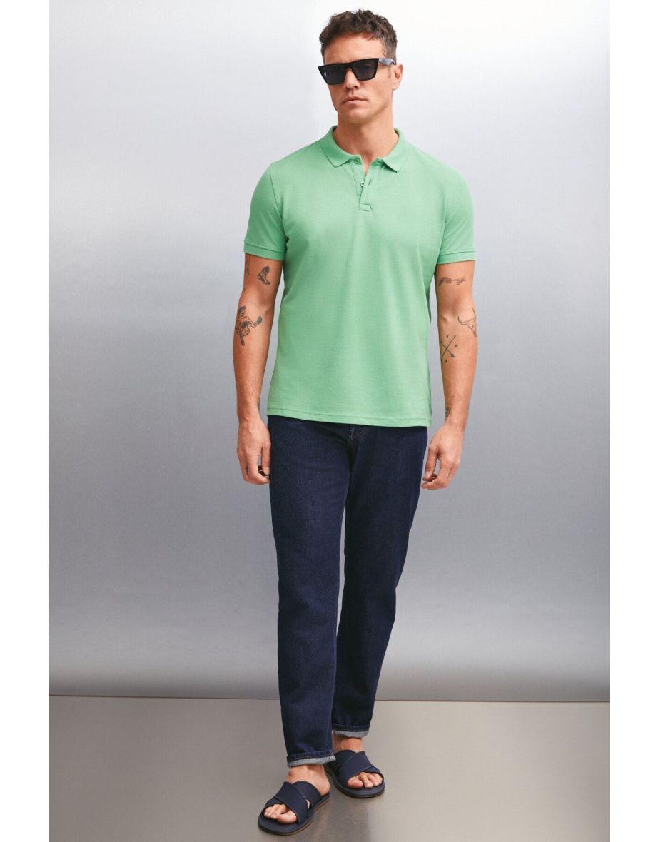 MARTEN Men's 100% Cotton Short Sleeve Regular Fit Green Polo Neck T-shirt