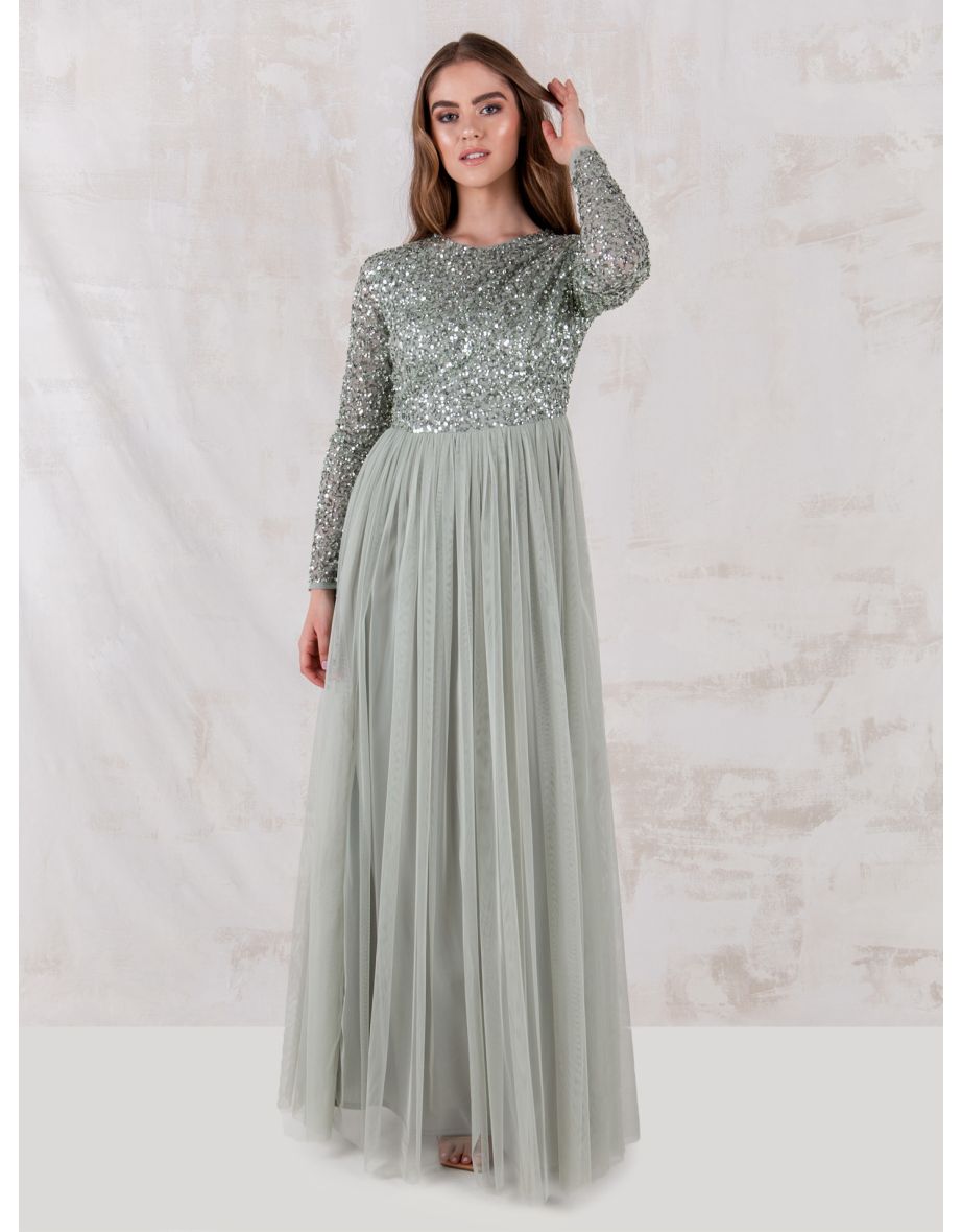 Shop Maya Green Lily Embellished Long Sleeve Maxi Dress Online in Saudi Arabia VogaCloset