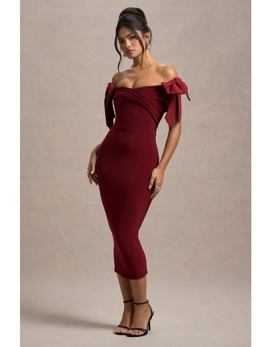 Ashleigh | Port Bardot Midi Dress With Bows - 5