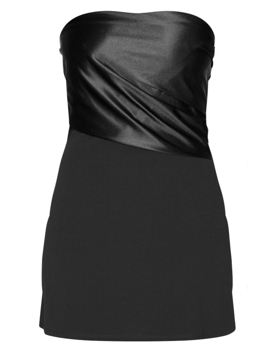 Tall Black Satin Fold Over Mini Dress - 4