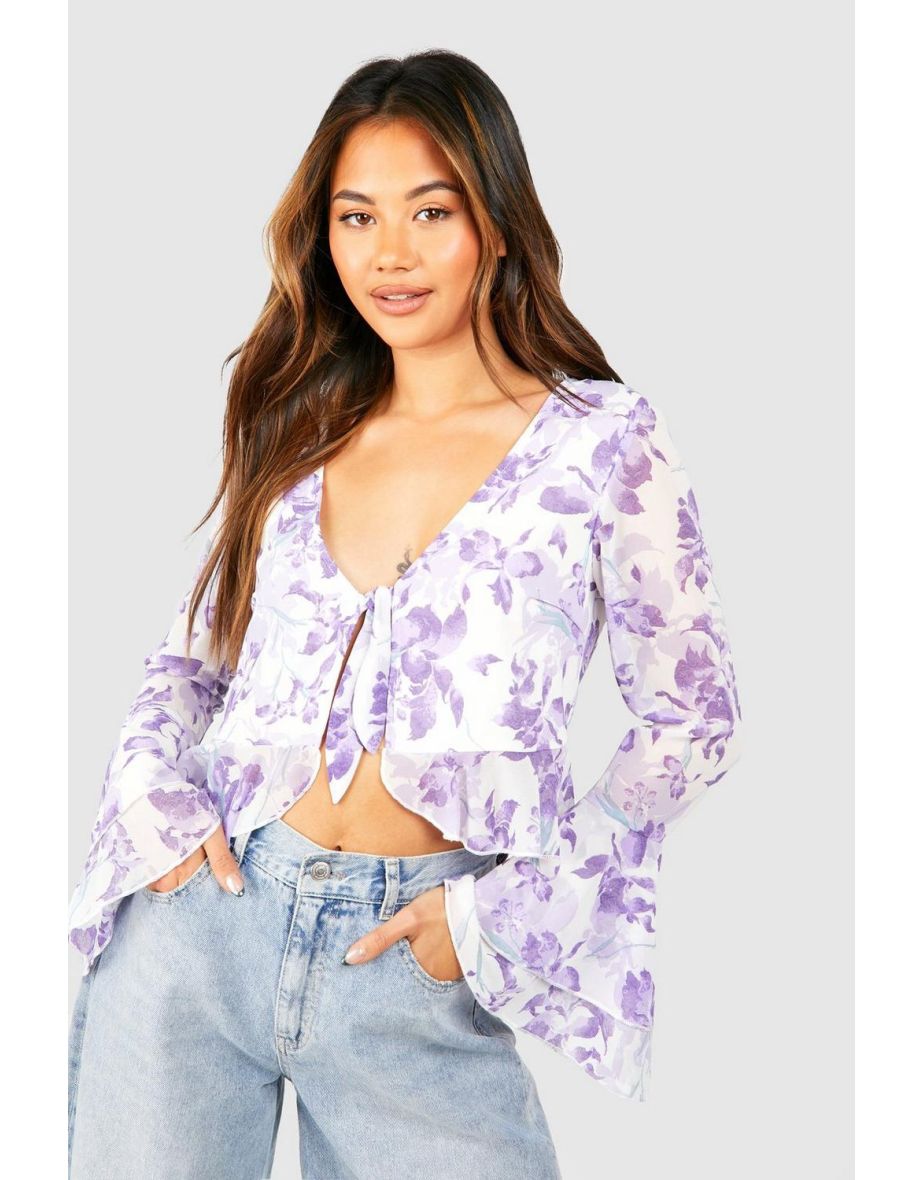 Floral Ruffle Blouse - purple