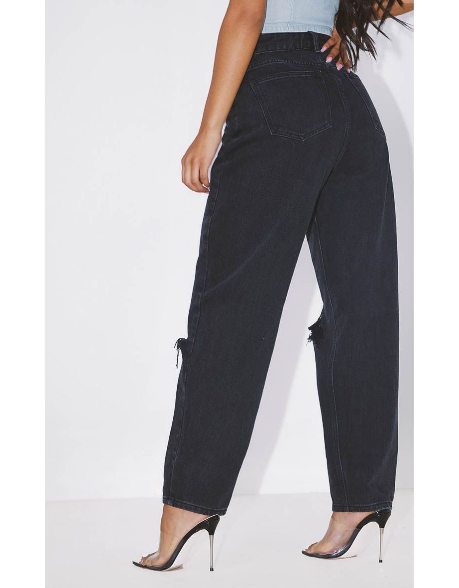 PRETTYLITTLETHING Washed Black Knee Rip Boyfriend Jean - 3