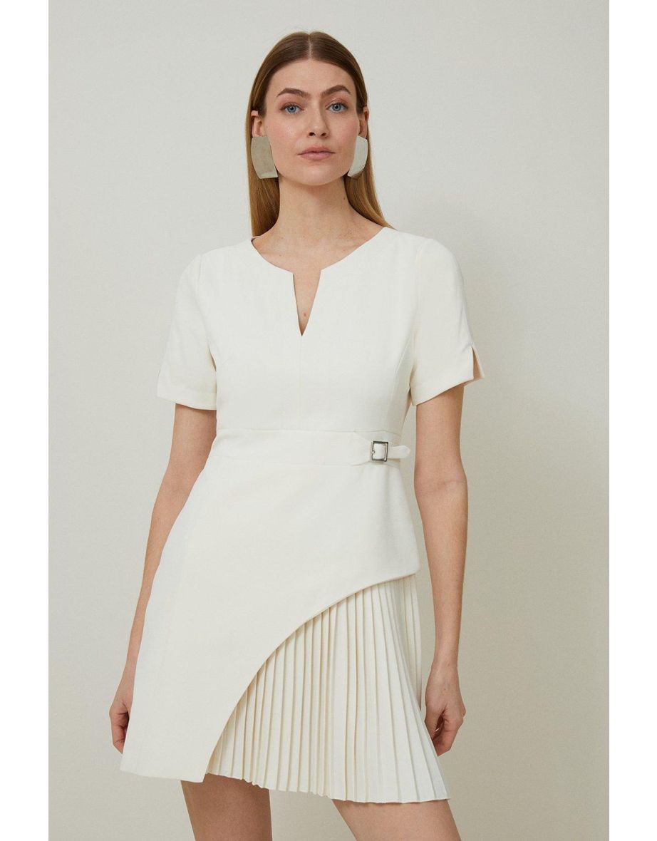 Tailored Military Pleat Short Sleeve Mini Dress
