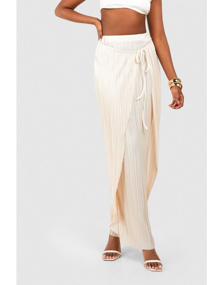 Wrap Plisse Maxi Skirt - silver - 3