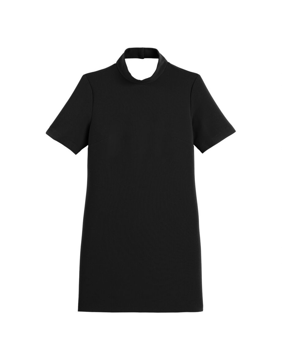 Recycled Mini Shift Dress with Cutout Back and High Neck - 4