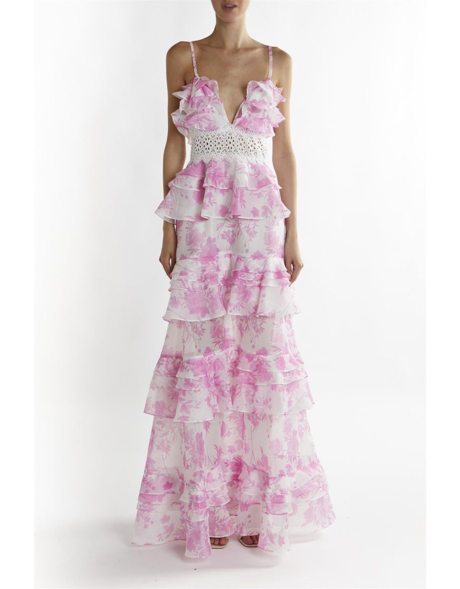 Candy-Pink Floral Mila V-Neck Maxi-Dress