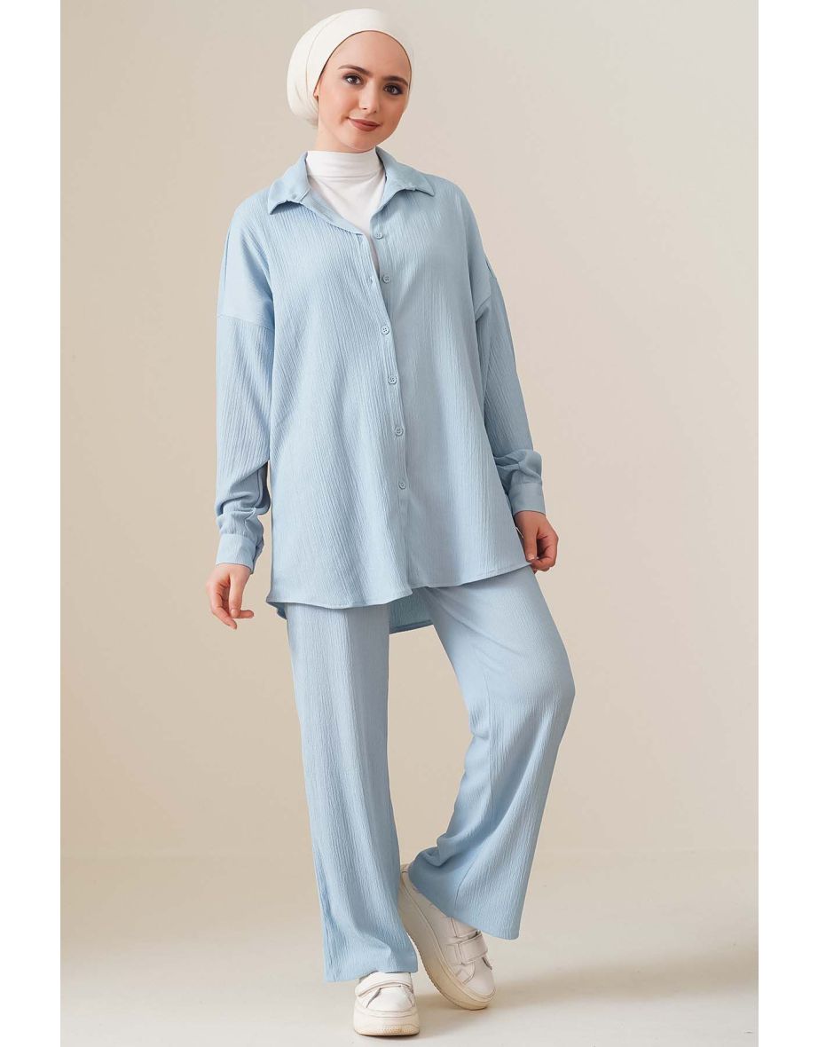 Knitted Hijab Two Piece Suit - Light Blue