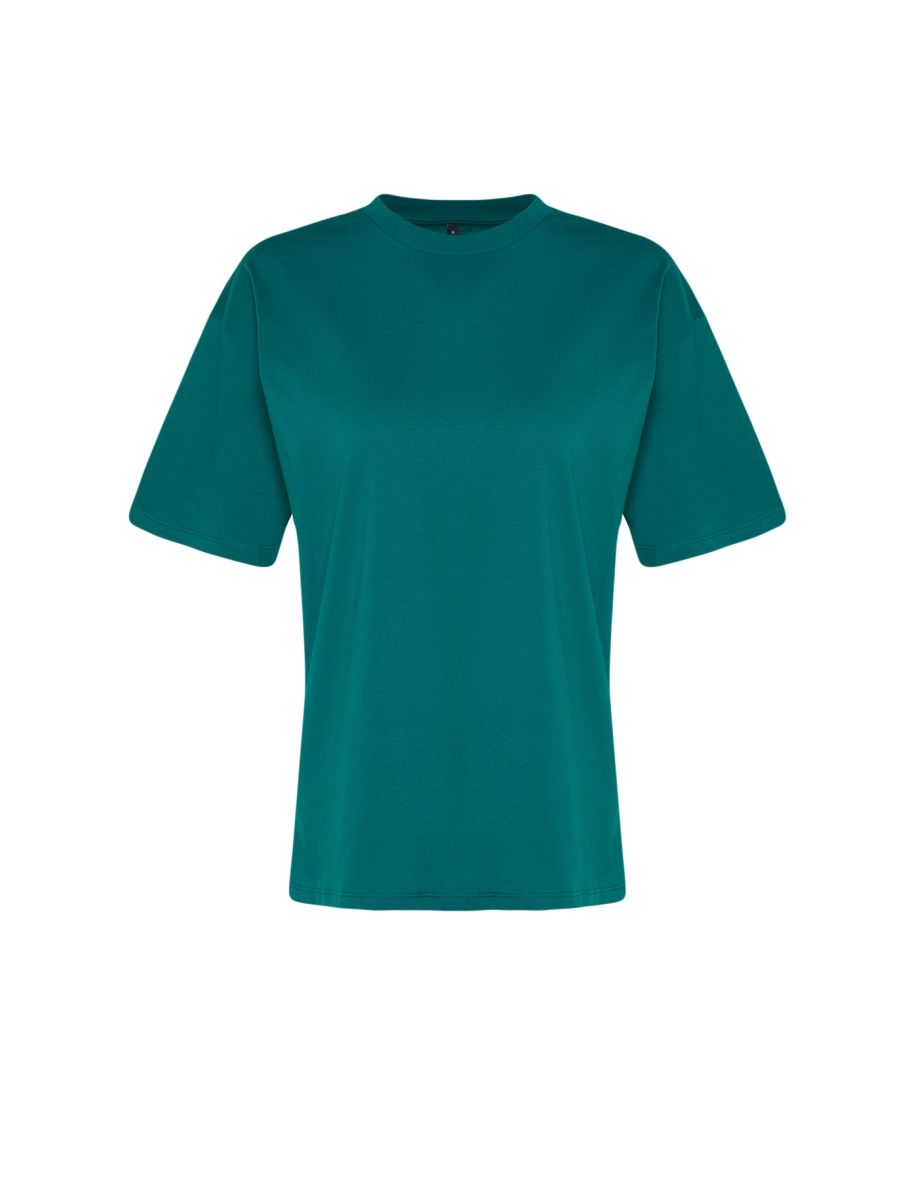 Emerald Green 100 Cotton Crew Neck Boyfriend/Wide Fit Knitted T-Shirt