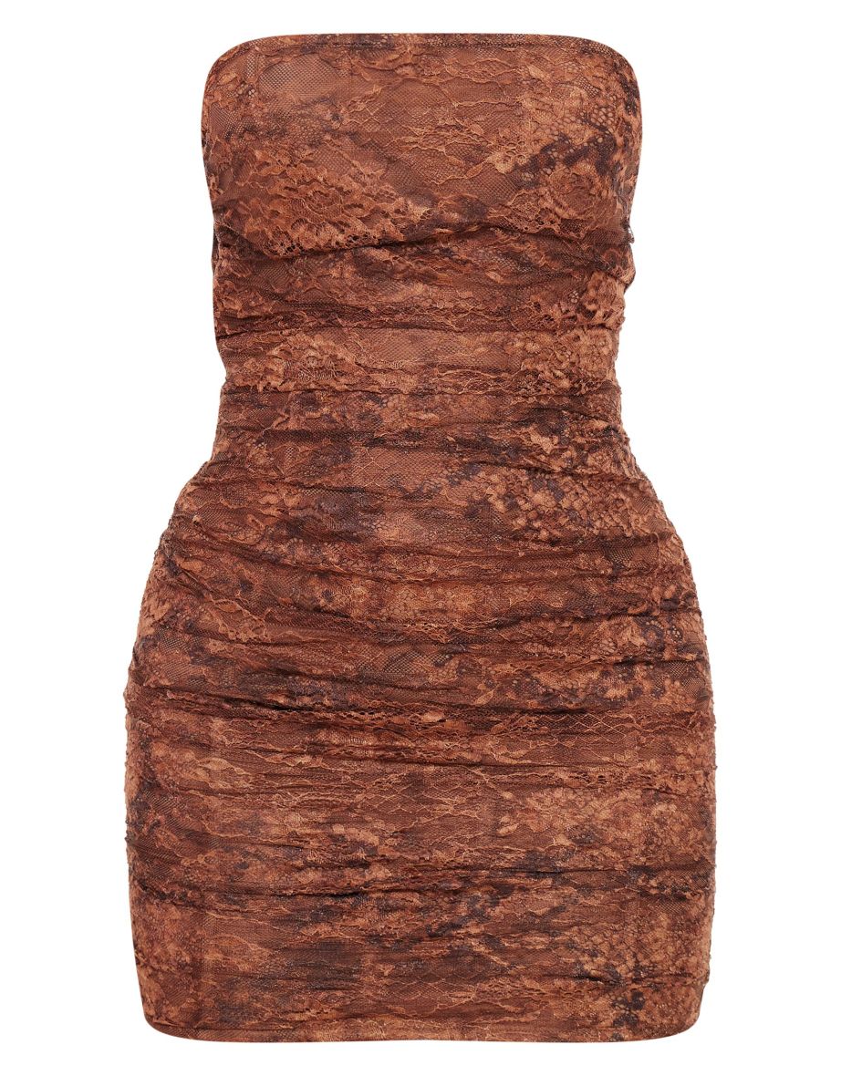 Chocolate Bandeau Lace Bodycon Dress - 4