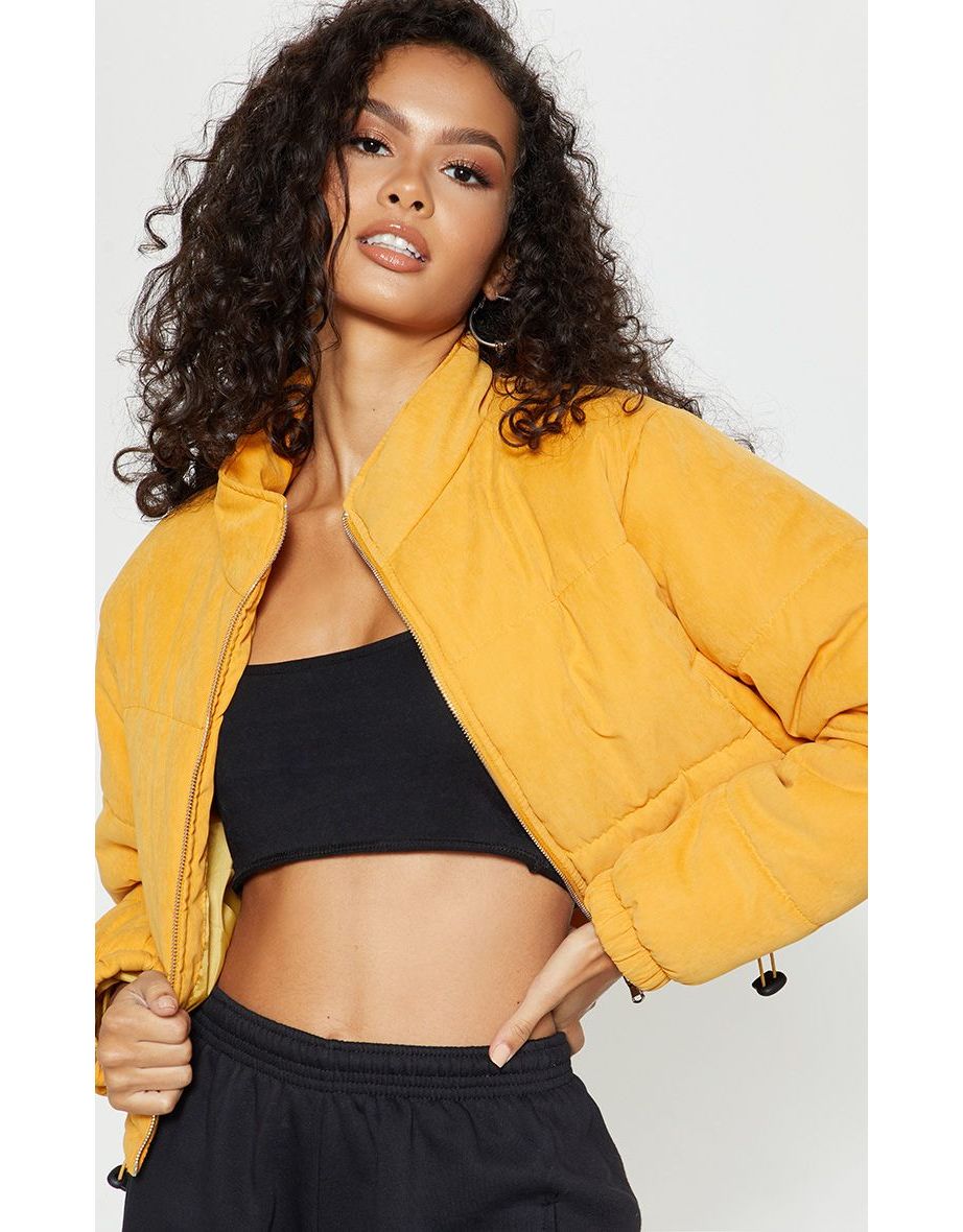 Mustard Super Cropped Peach Skin Puffer - 4