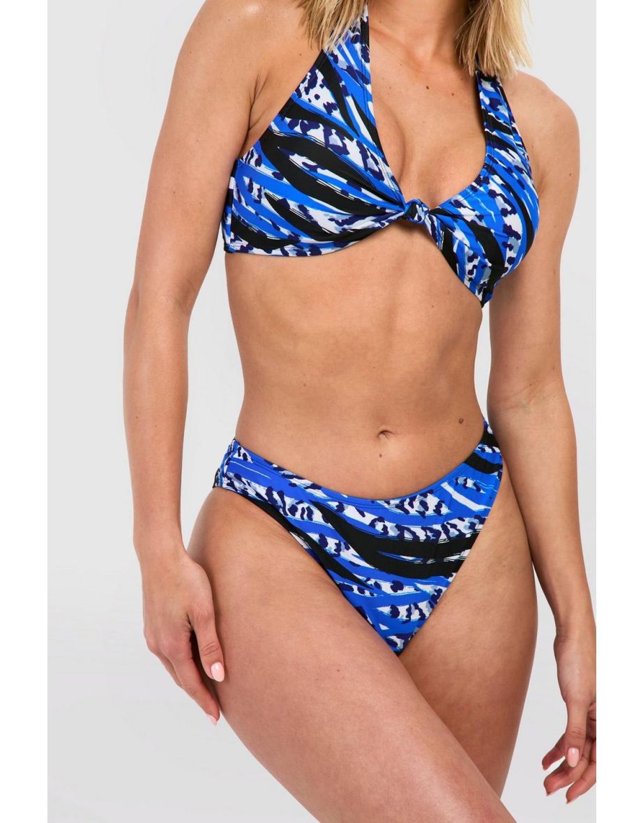 Animal Halterneck Padded Bikini Set - blue - 2