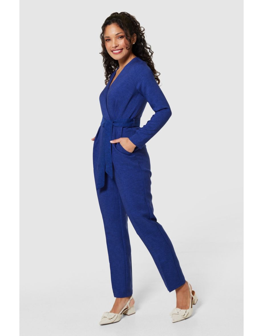 Closet London Petite Navy Blue  Cross over Jumpsuit