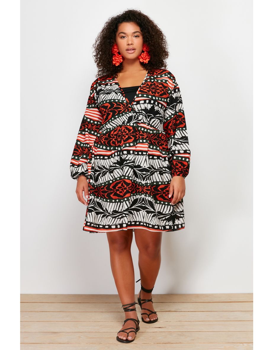 Multi Color Ethnic Pattern Voile Beach Dress