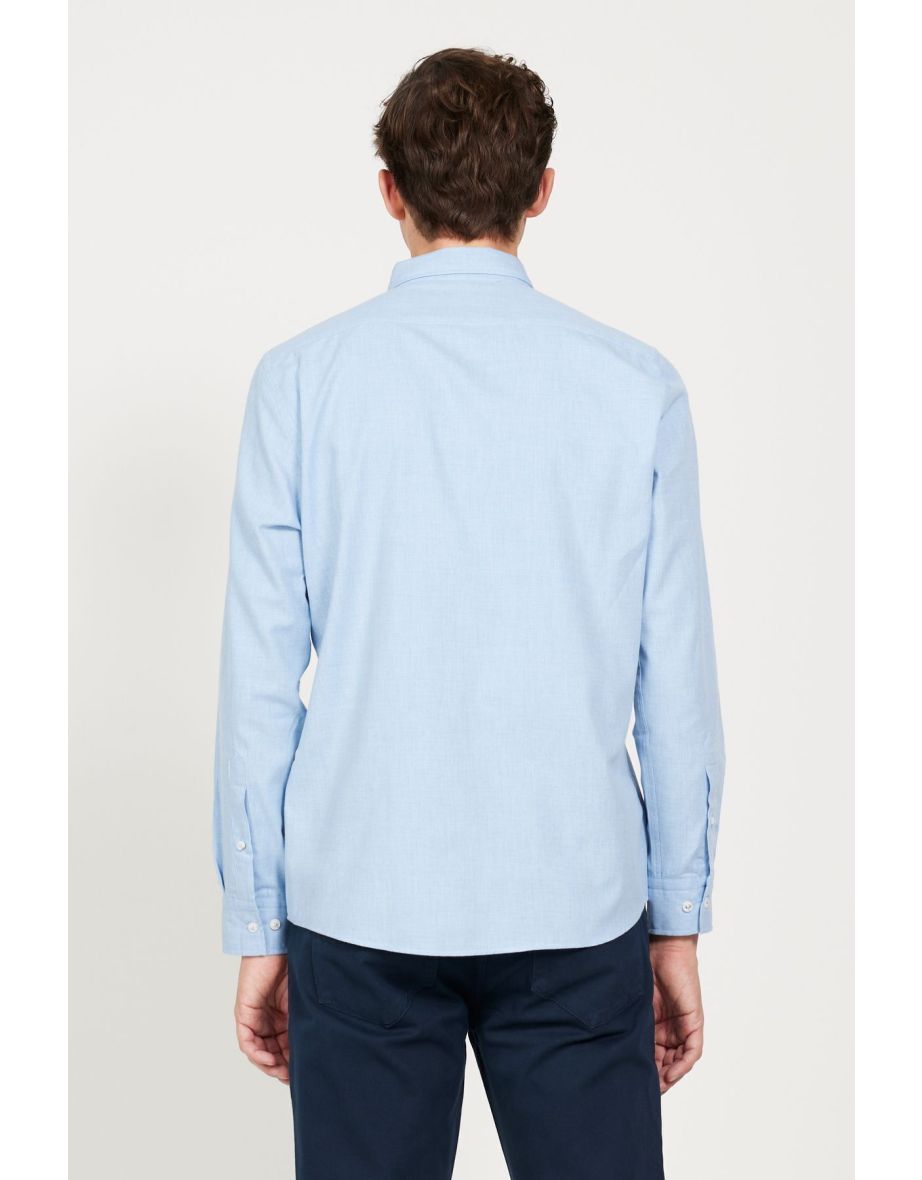 Men's Light Blue Flannel Oxford Winter Slim Fit Slim Fit Button-down Collar Shirt - 6