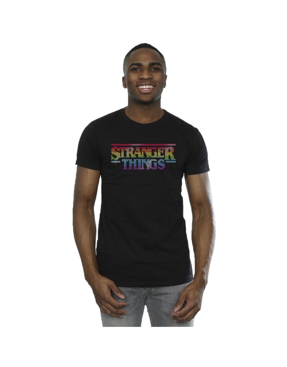 Netflix Mens Stranger Things Rainbow Dot Logo T-Shirt - Black
