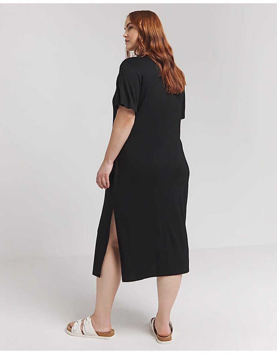 Black Viscose Elastane T-Shirt Dress - 3
