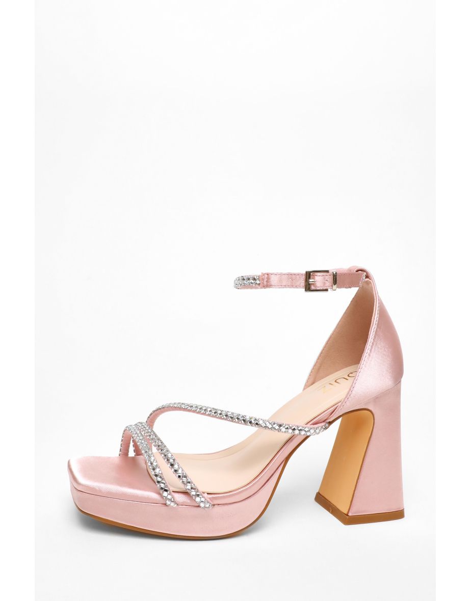Pink Diamante Strappy Platform Heeled Sandals