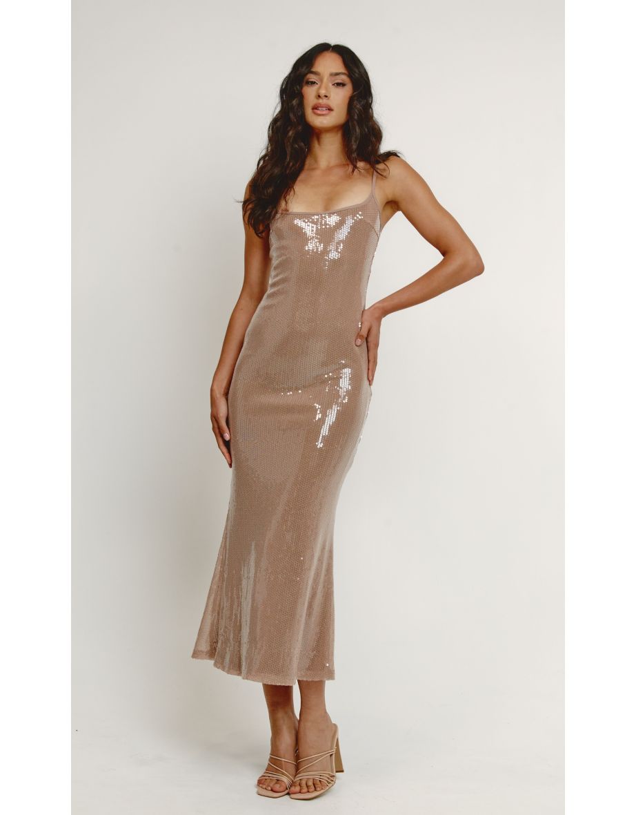 Nude Sequin Cami Dress