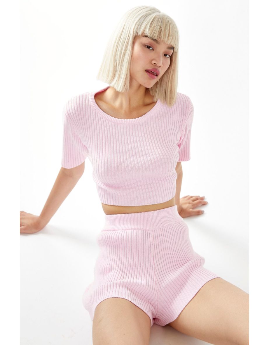Candy Pink Rib Knit -Shorts - 2