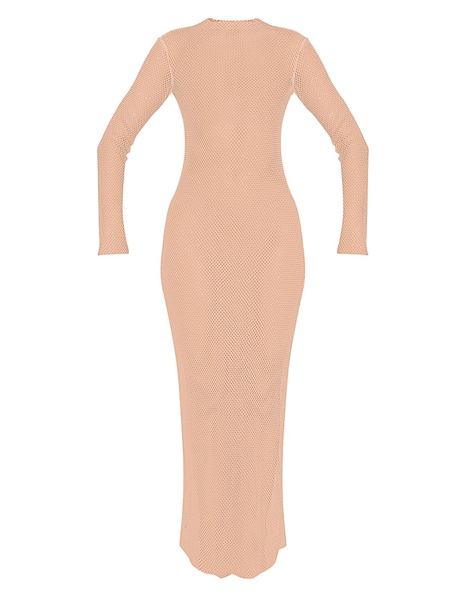 White Diamante Fishnet Long Sleeve Maxi Dress - 3