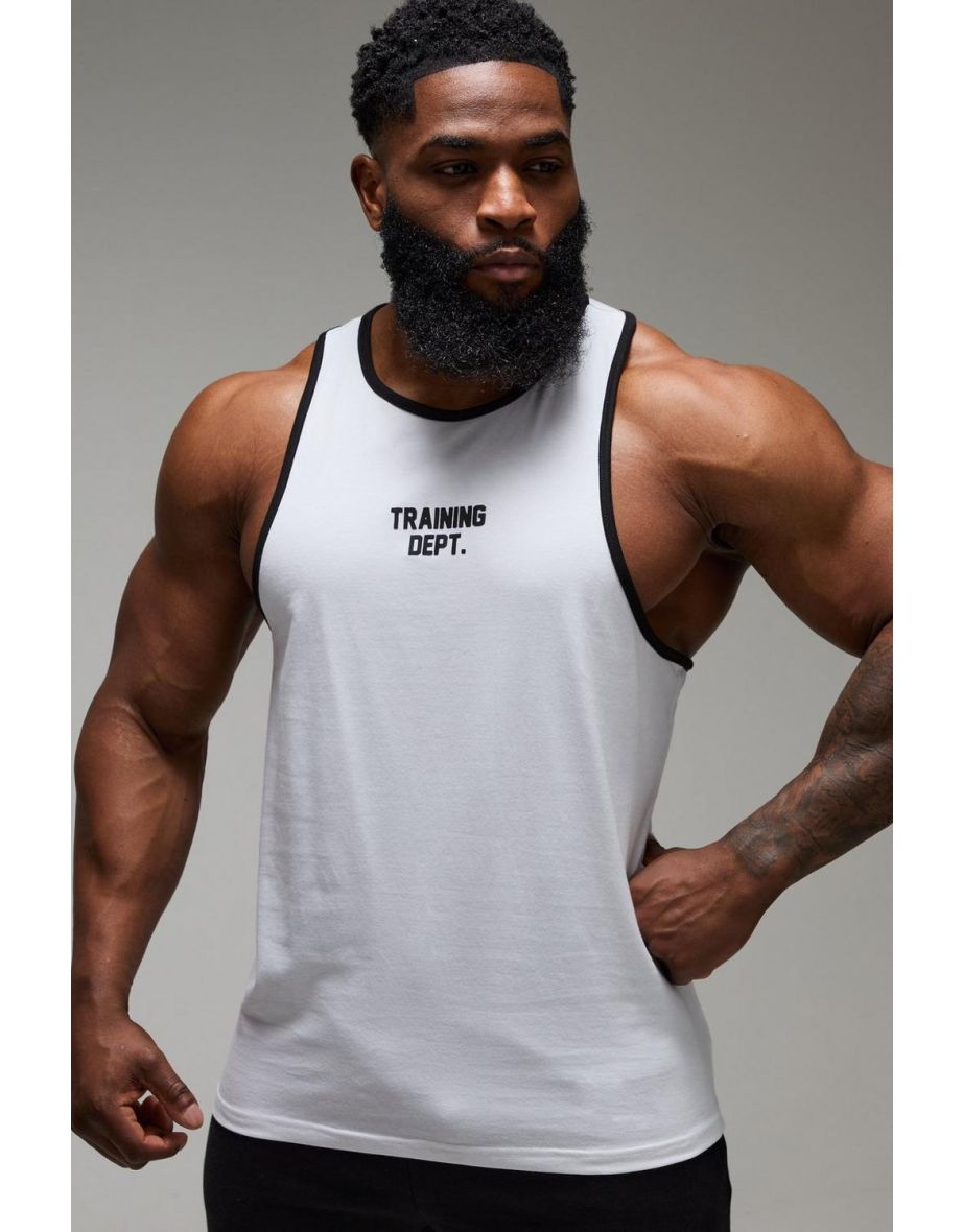 Man Active Training Dept Regular Fit  Ringer Stringer Vest - white