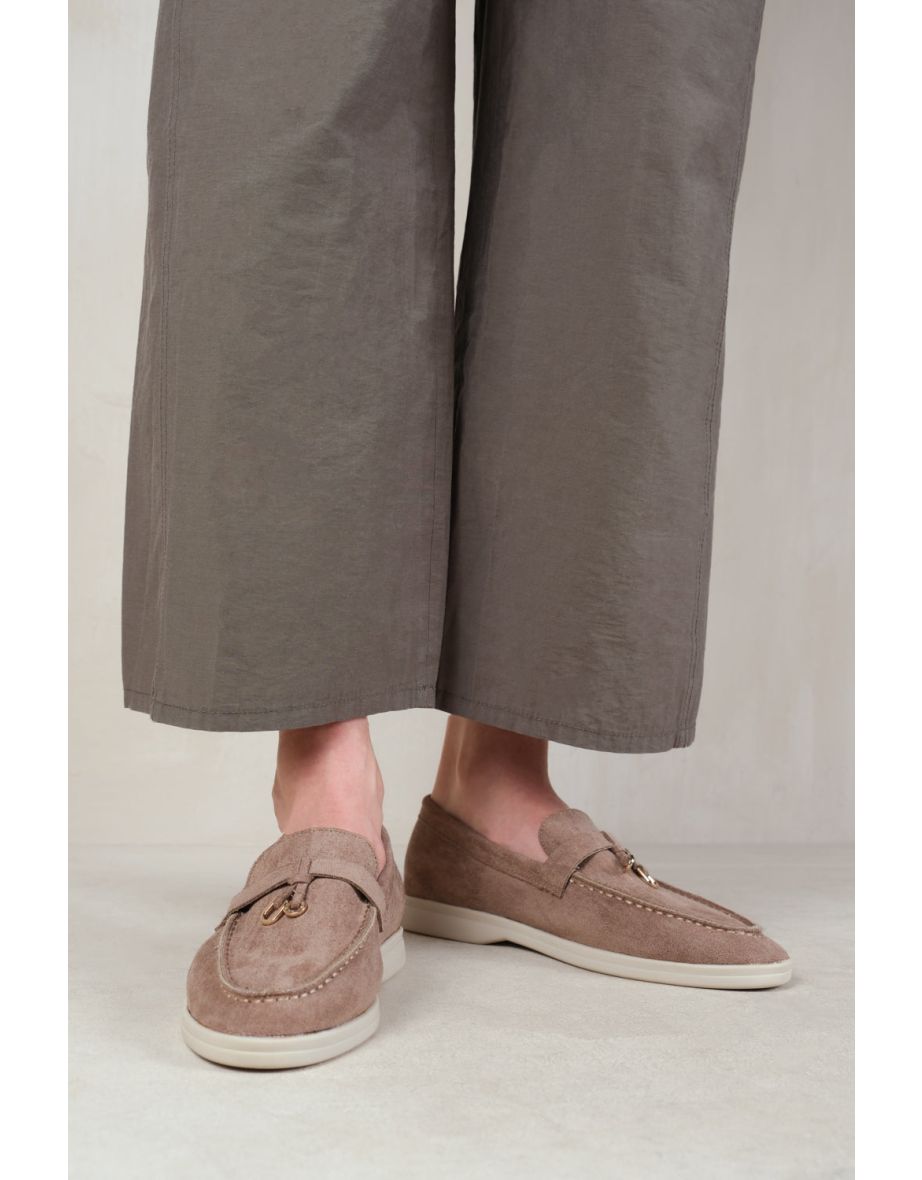 PEGASUS SLIP ON TRIM LOAFERS WITH ACCESSORY DETAILING IN KHAKI SUEDE