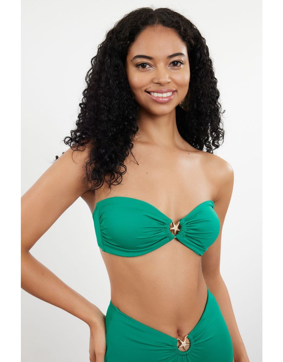 Emerald Green Strapless Premium Accessorized Bikini Top