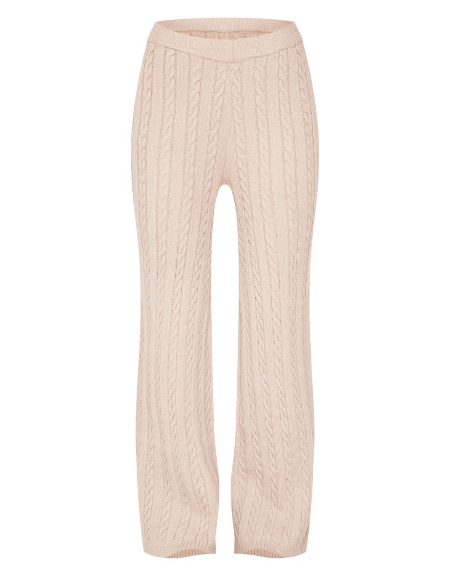 Mocha Cable Knit Wide Leg Trousers - 4
