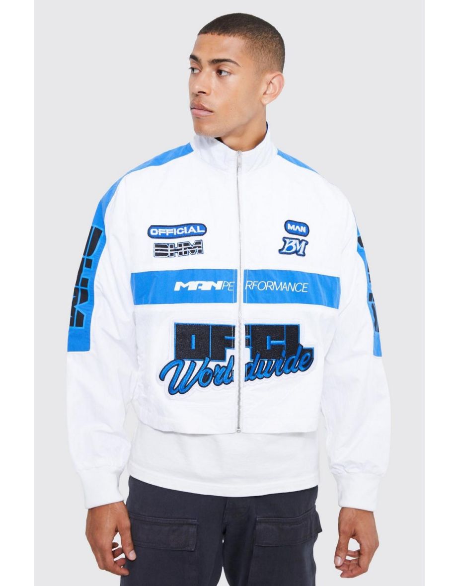 Boxy Ofcl Washed Nylon Moto Jacket - ecru