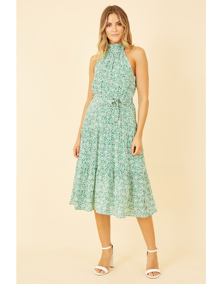 Mela Green Ditsy Floral Halter Neck Midi Dress