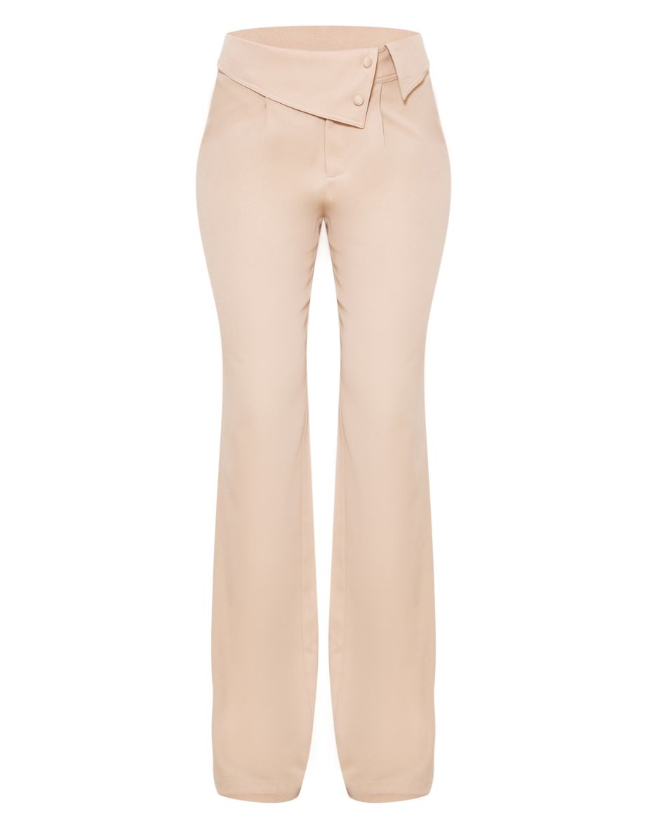 Tall New Nude Fold Over Front Wide Leg Trousers - 4