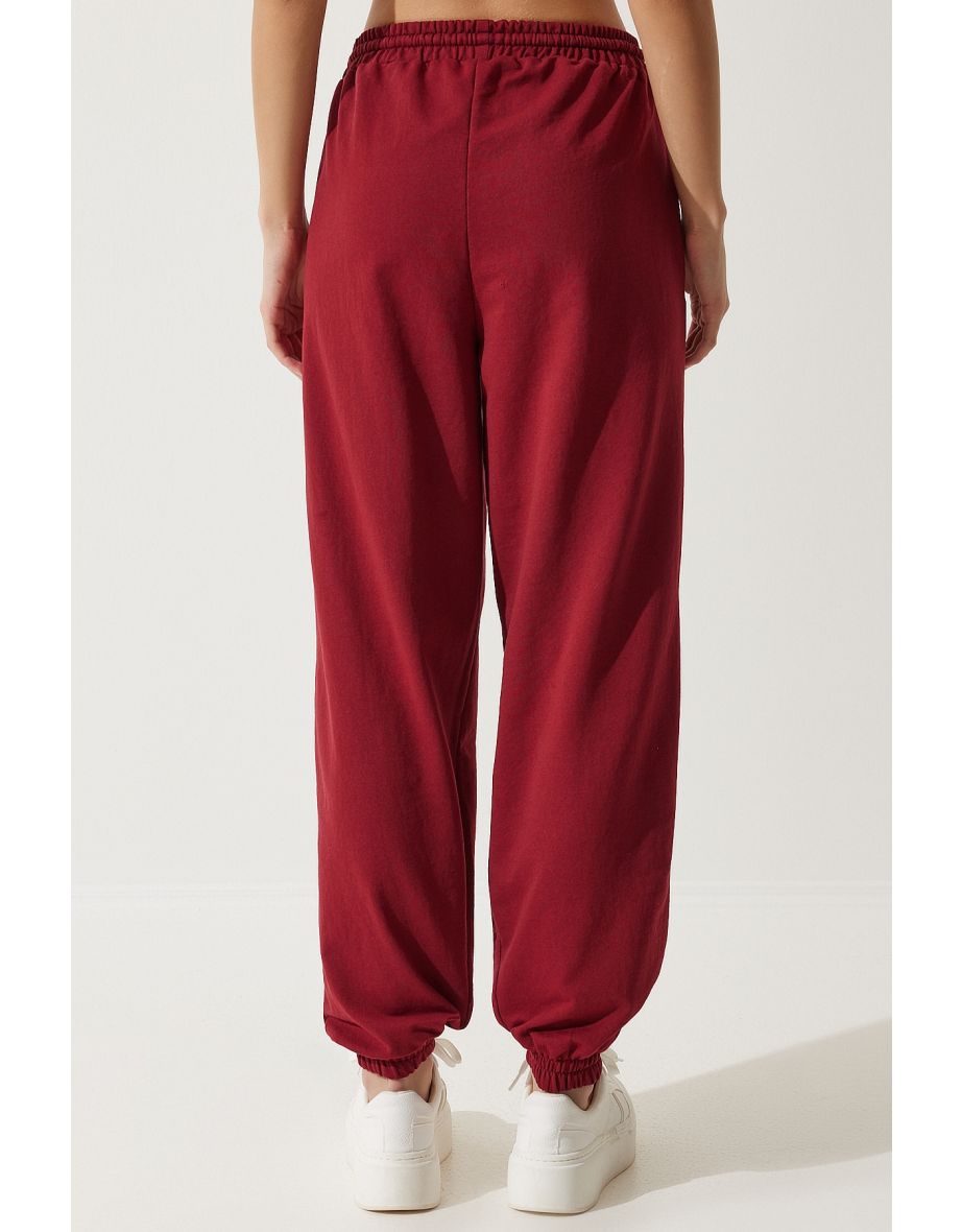 Women's Burgundy Baggy Jogging Sweatpants - 4