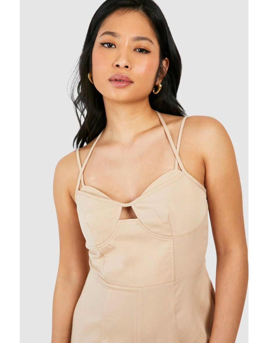 Petite Strap Detail Wide Leg Jumpsuit - camel - 3
