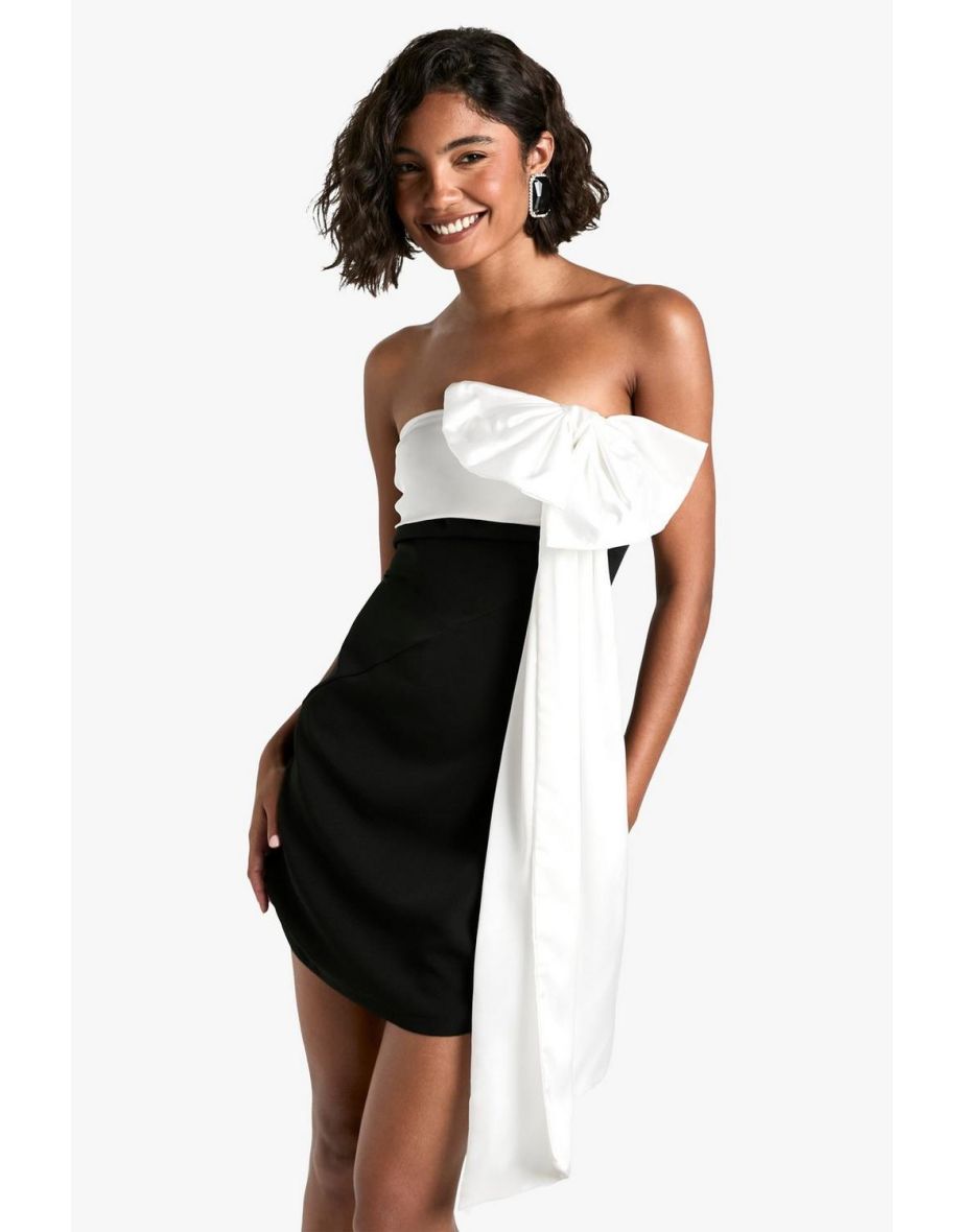 Tall Contrast Bow Bandeau Mini Dress - black